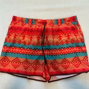 Women's Red & Teal Aztec Athletic Shorts with Drawstring